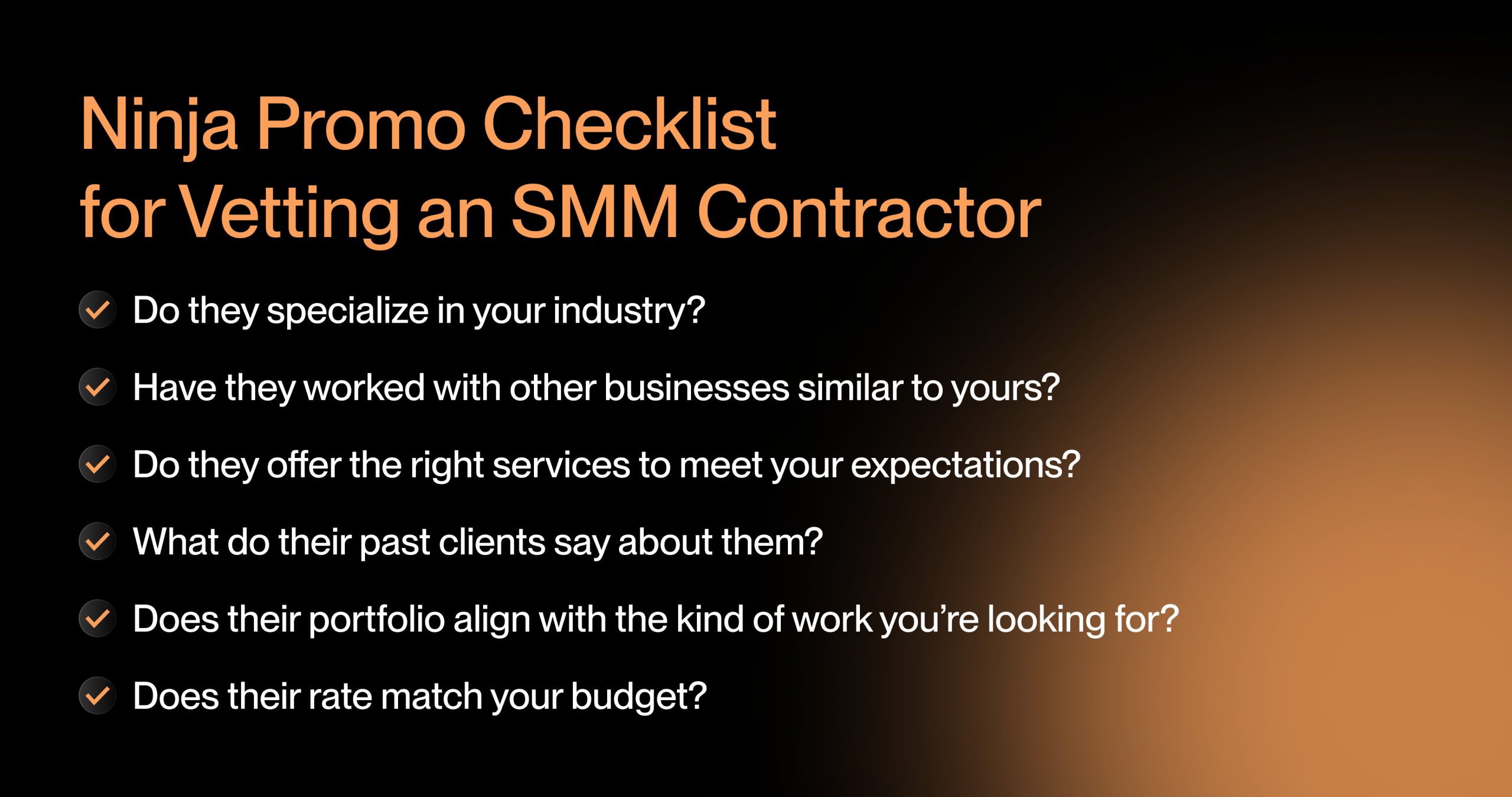 Ninja Promo checklist for vetting an SMM Contactor