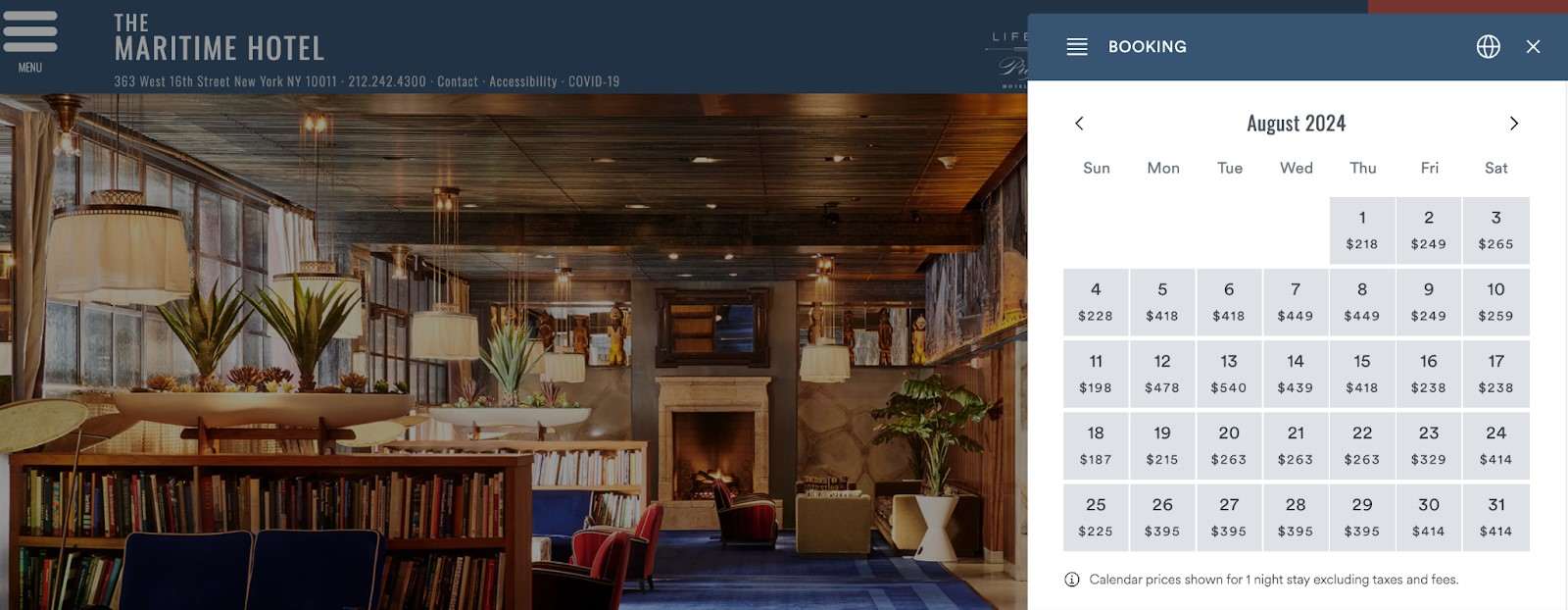 The Maritime Hotel booking window